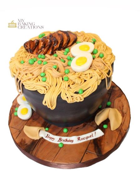 Custom realistic ramen noodle soup illusion cake Bay Area